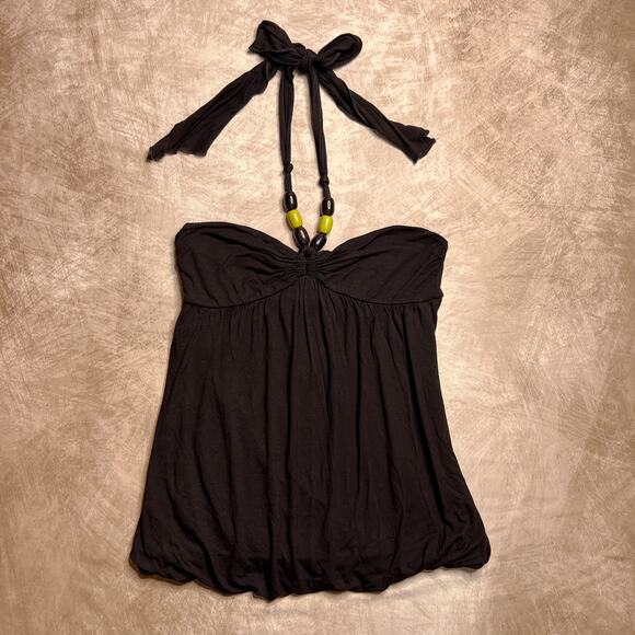 Vintage Y2K Forever 21 Twenty One Beaded Halter Top Bubble Hem Empire Waist Boho - Picture 1 of 7